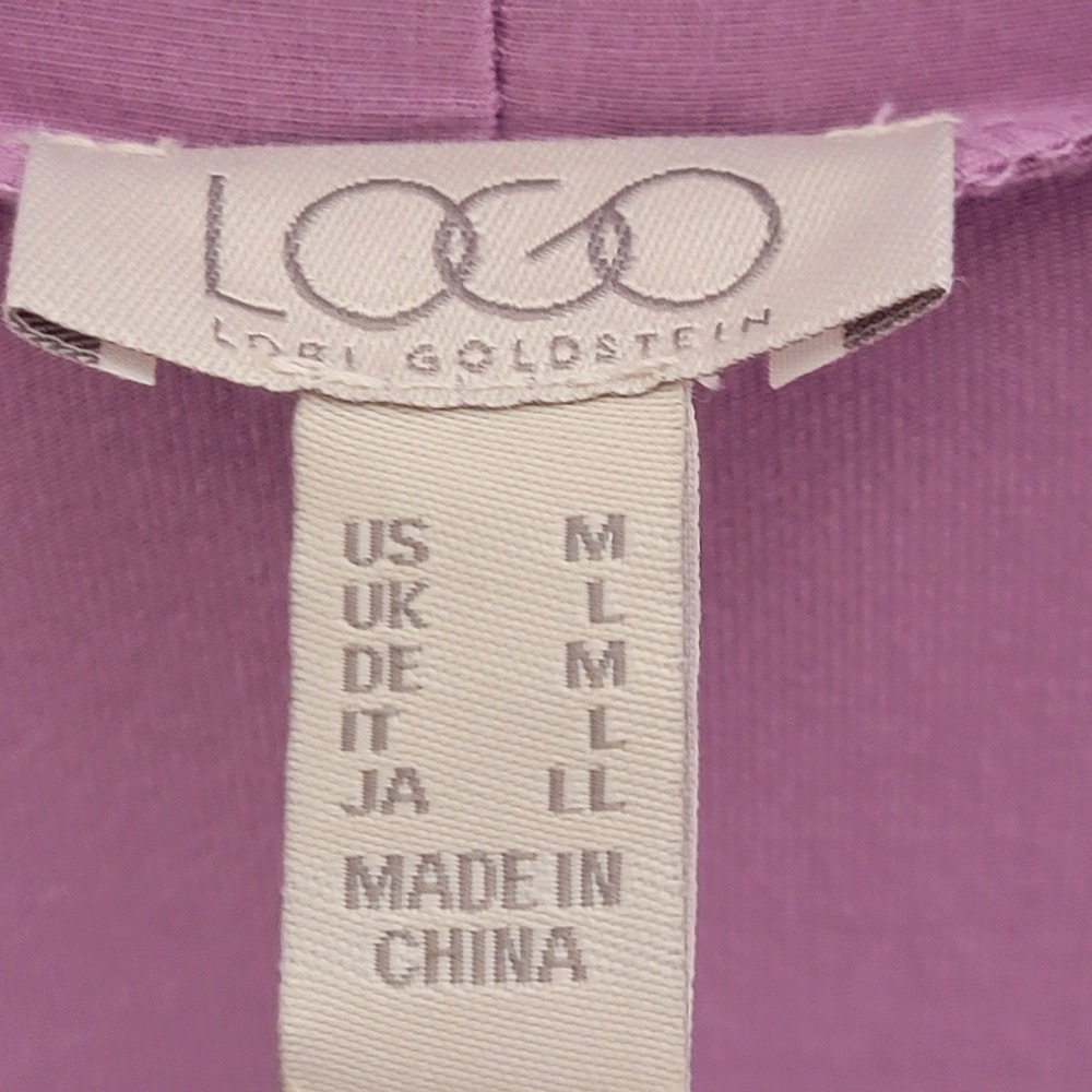 LOGO Lori Goldstein Purple Chiffon Trim Longline Duster Cardigan‎ M NWT Festival - Picture 2 of 13